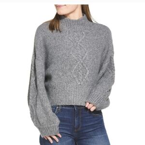 Vero Moda X-LARGE Grey Long Sleeve Cable Knit High Neck Cropped Sweater NWT